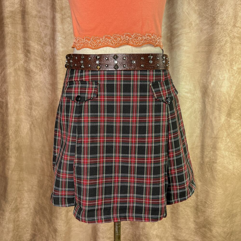Vintage Plaid Mini Skirt 90s Pleated Multicolor Red Academia Uniform Punk Y2K